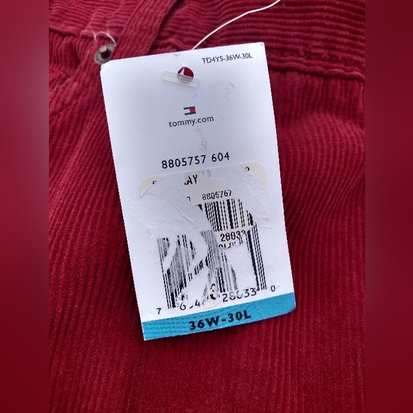 *Host Pick* NWT Tommy Hilfiger Red Rebel Slim Corduroy Pants, Size 36/30 - Picture 9 of 12